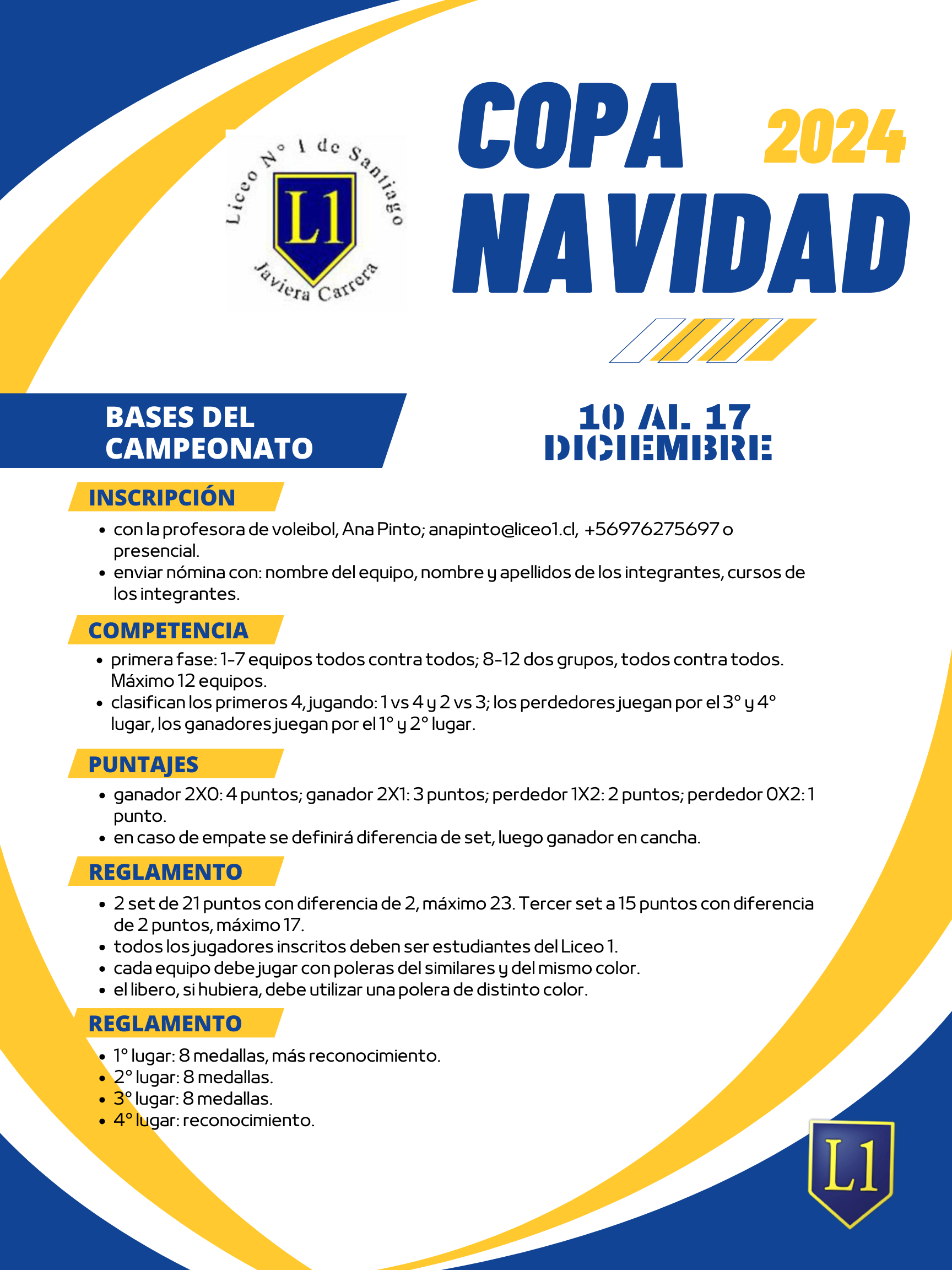 CAMPEONATO DE VOLEIBOL L1: COPA NAVIDAD