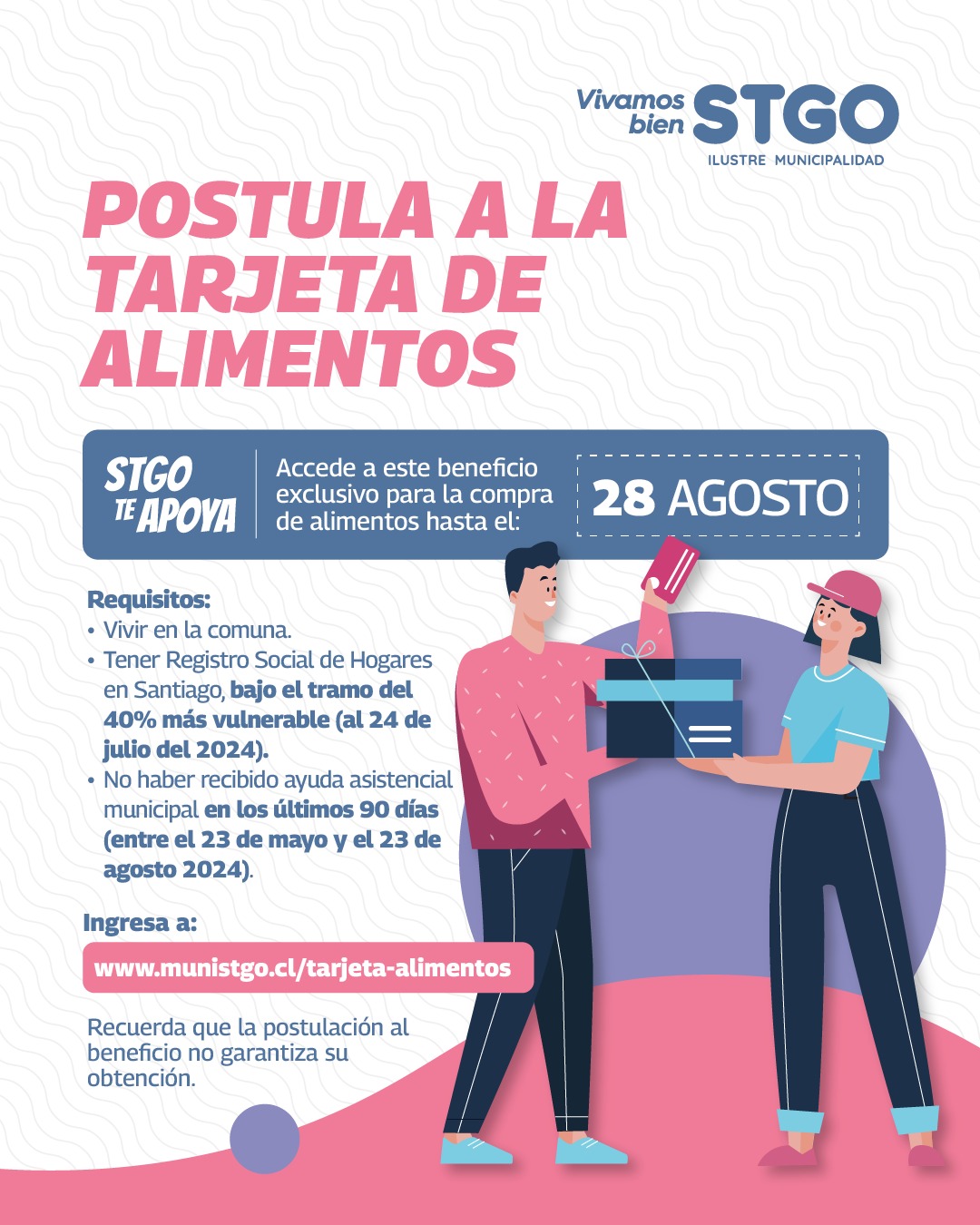 Postula al beneficio de una tarjeta para la compra exclusiva de alimentos.